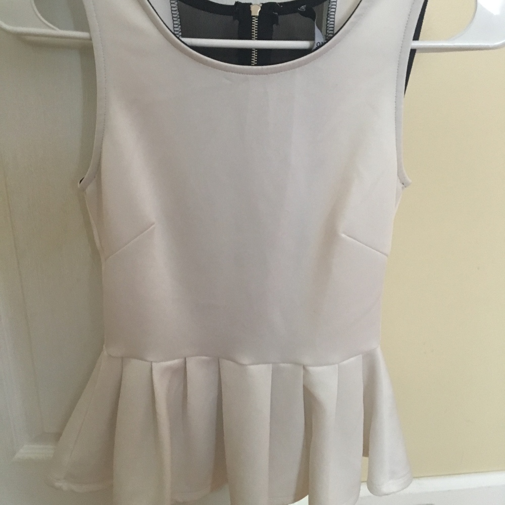 Women's Peplum Top- White with Black Mesh